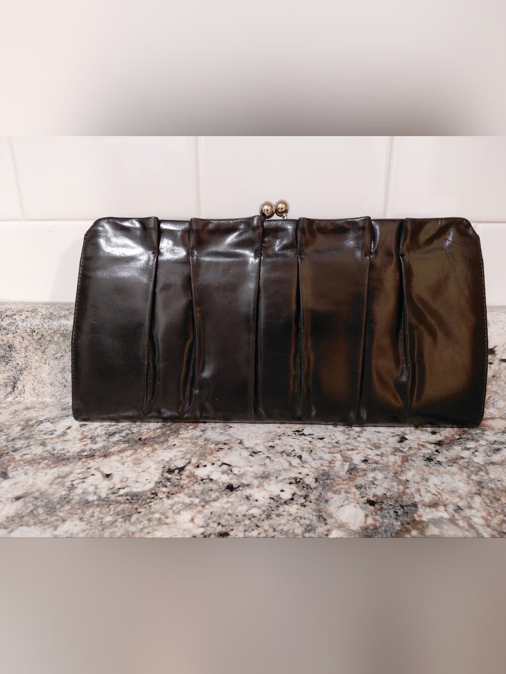 HOBO Allison Black Pleated Leather Kiss-Lock Clutch